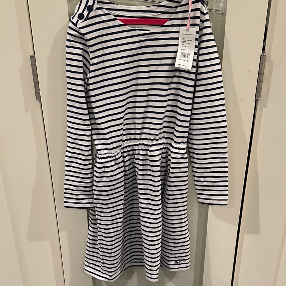 Vineyard Vines New Navy and White long sleeve Striped Dress